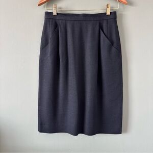 Vintage JAEGER Black Pencil Skirt 10 Rayon Lined Pleats Pockets Preppy Academia